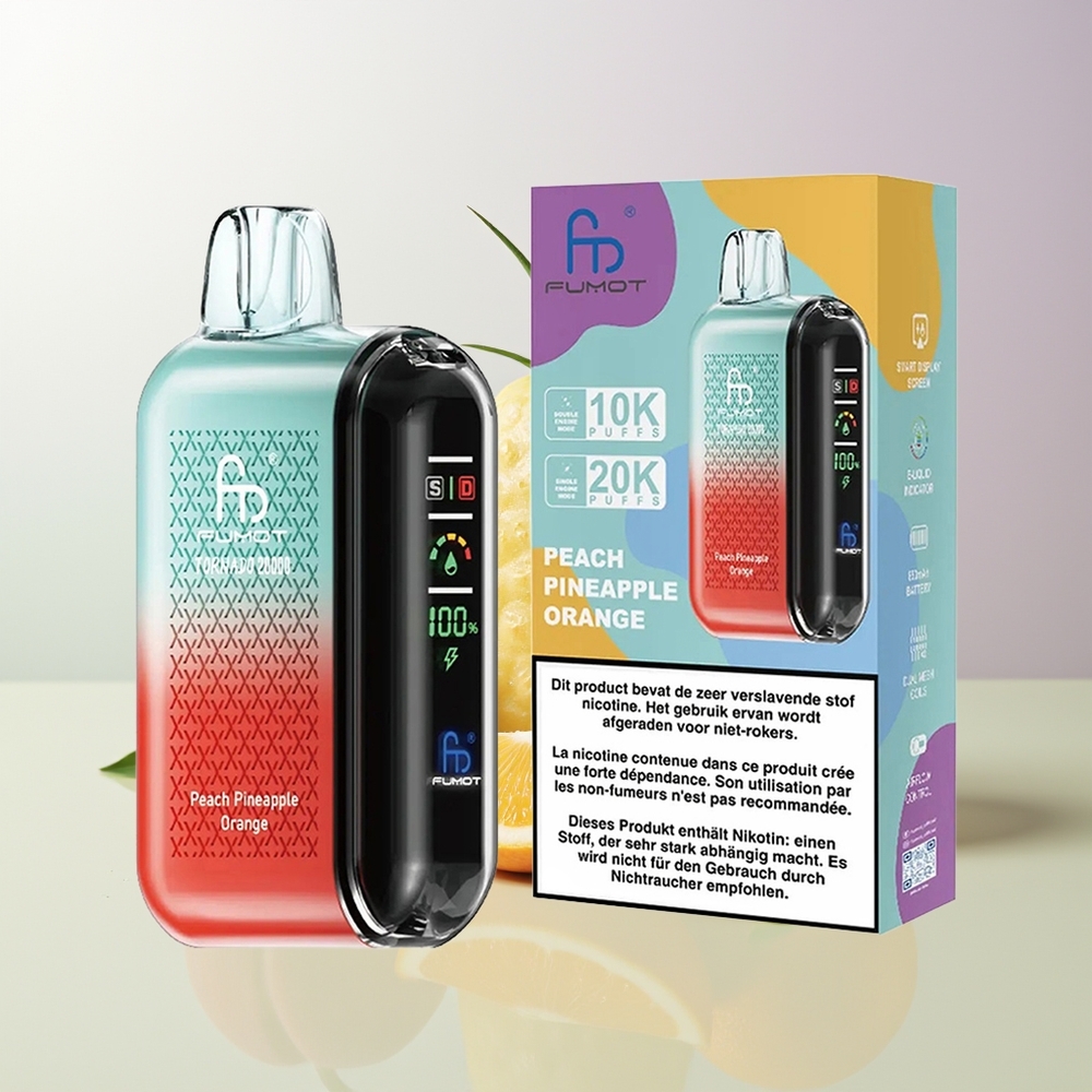 Fumot Tornado 20000 Puffs Dual Mesh Airflow Pfirsich Ananas Orange