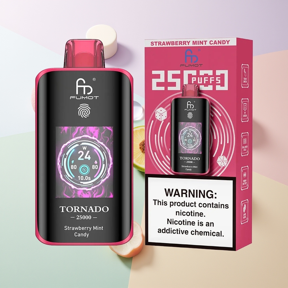 Fumot Tornado 25000 Züge HD Bildschirm 700mAh Wiederaufladbar Erdbeer Minze Bonbon