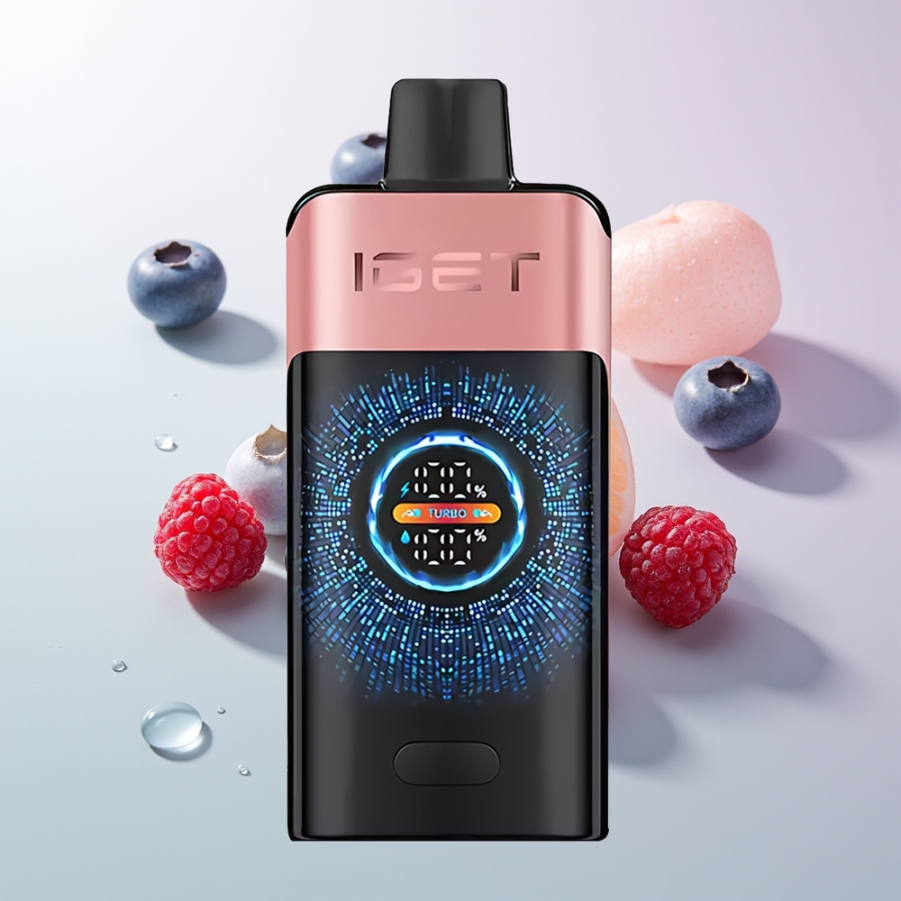 IGET ONE 12000 Züge Doppeltes Mesh Netzwerk und Großer Gebogener Farbbildschirm Einweg-Vape Blaubeere Himbeere